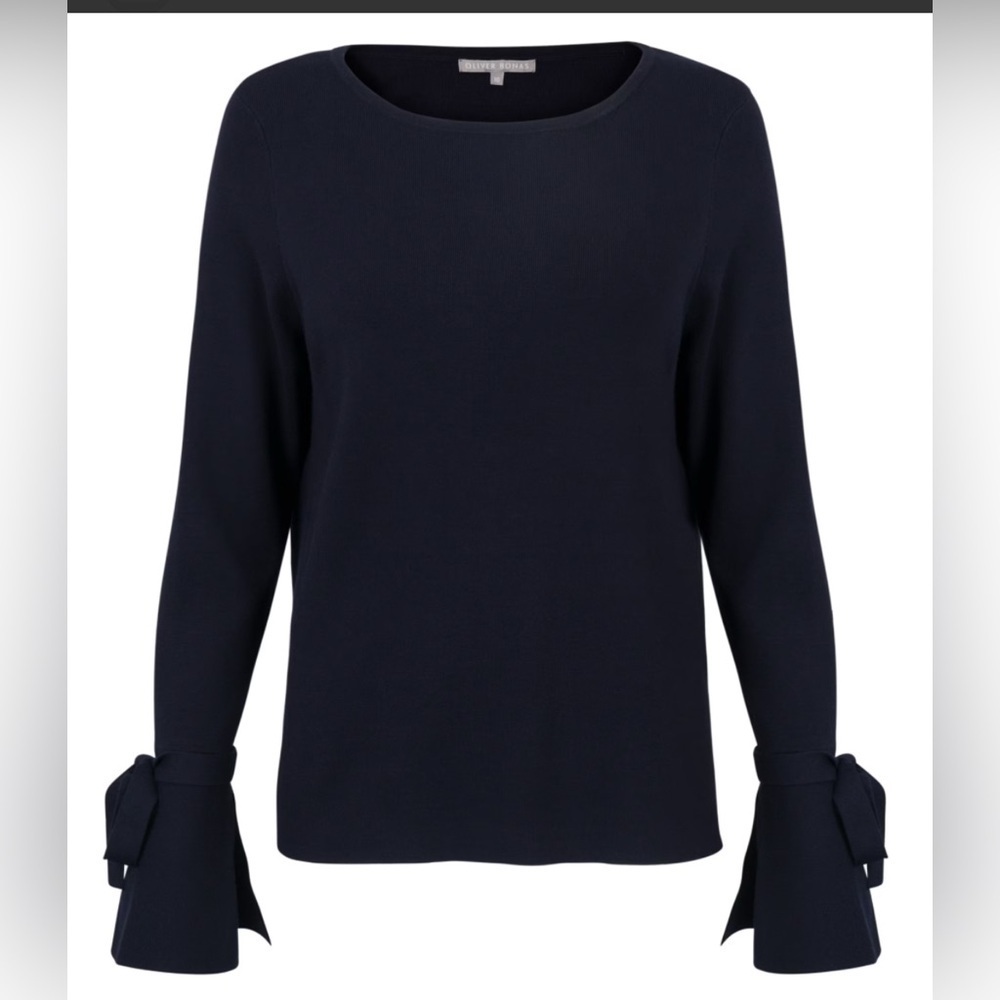 Oliver Bonas Navy Ruffled Bell Sleeve Sweater Size 8